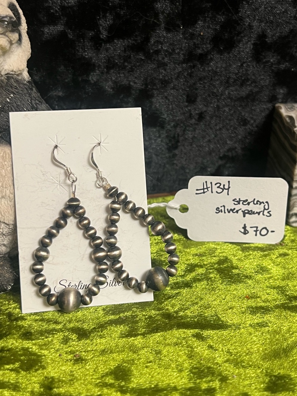 Sterling Silver Beaded Teardrop Earrings - Silver